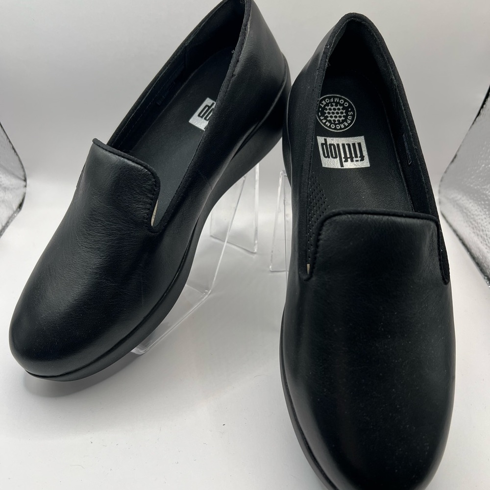 FitFlop Black Slip-On Leather Loafers
